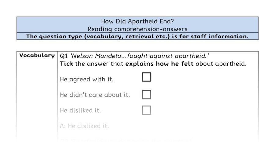 Reading comprehension - VRSIPE - How Did Apartheid End - answers