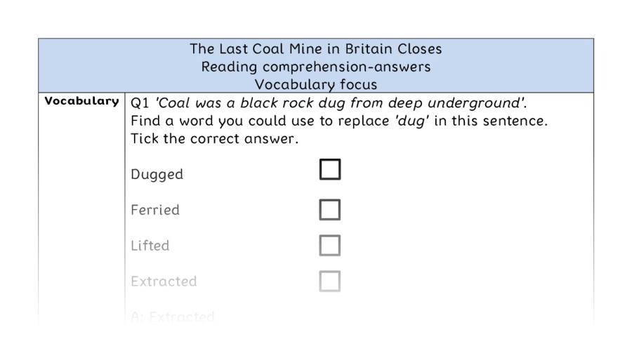 Reading comprehension - vocabulary - The Last Coal Mine in Britain Closes - answers