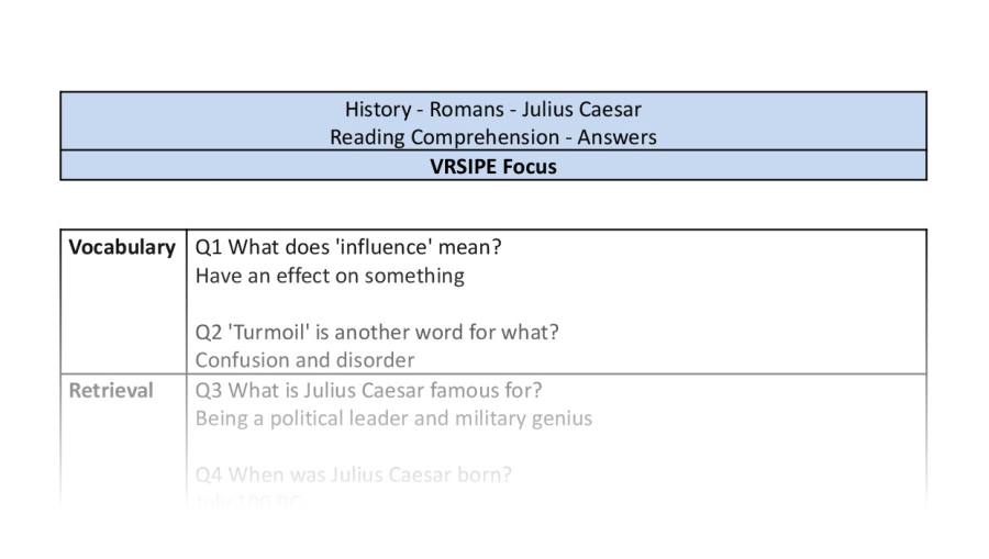 Reading Comprehension - Julius Caesar - VRSIPE Focus