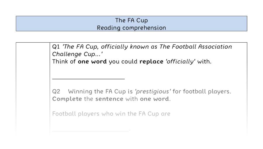 Reading comprehension - VRSIPE - The FA Cup