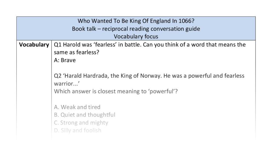 Reciprocal reading - vocab - Who Wanted To Be King Of England In 1066