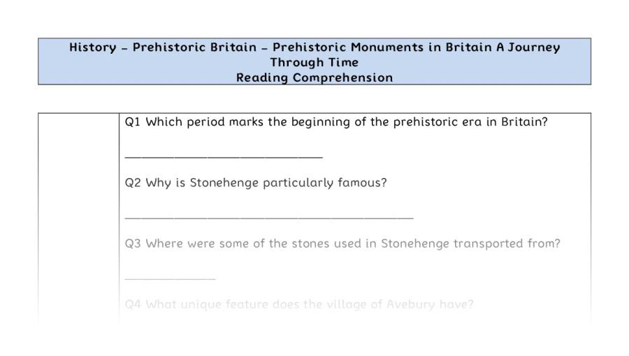 Reading Comprehension-Prehistoric Monuments in Britain-A Journey Through Time-Retrieval Focus