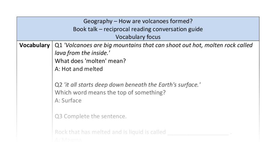 Reciprocal reading - vocabulary - how volcanoes form