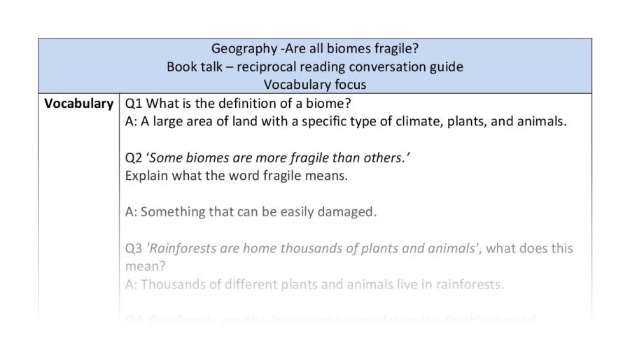 Reciprocal reading - vocabulary -Are all biomes fragile