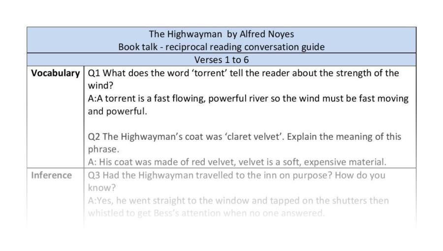 Reciprocal reading - The Highwayman - verses 1 to 6