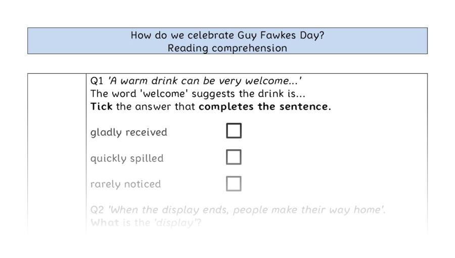 Reading comprehension - VRSIPE - How do we celebrate Guy Fawkes Day