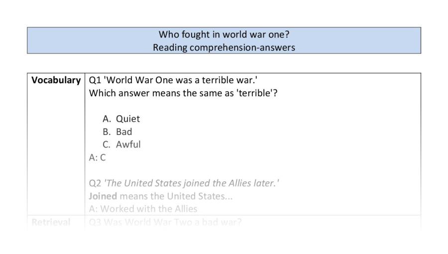 Reading comprehension-VRSIPE-Who fought in world war one
