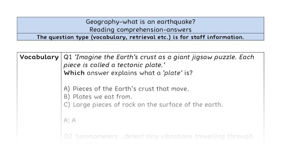 Reading comp-VRSIPE-what is an earthquake - answers