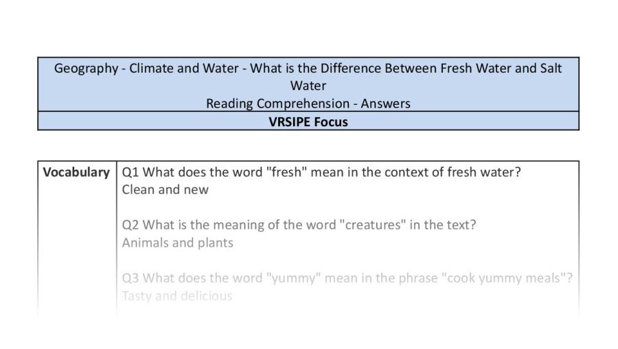 Reading comp - difference fresh and salt water - VRSIPE focus-answers