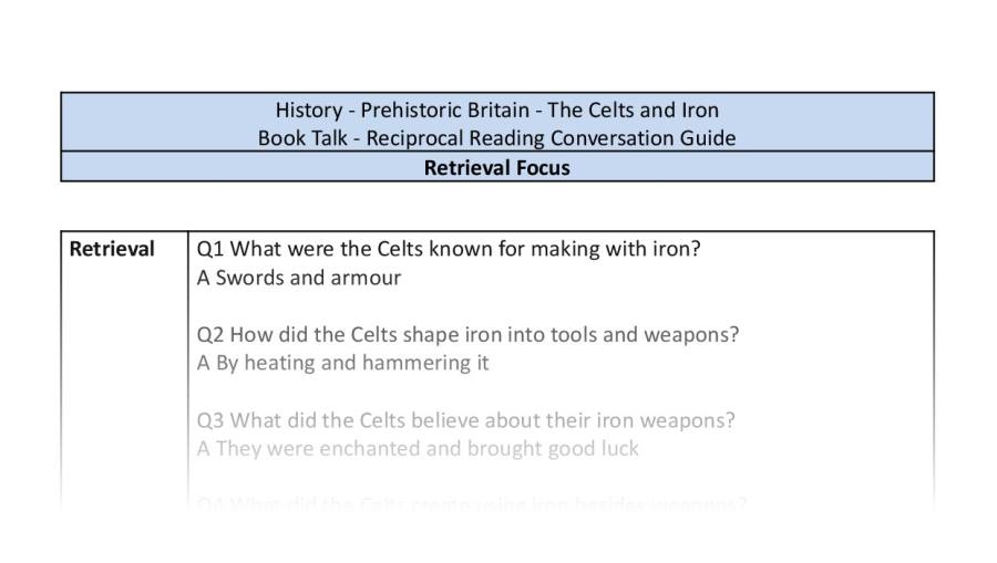 Reciprocal Reading Conversation - The Celts and Iron - Retrieval Focus