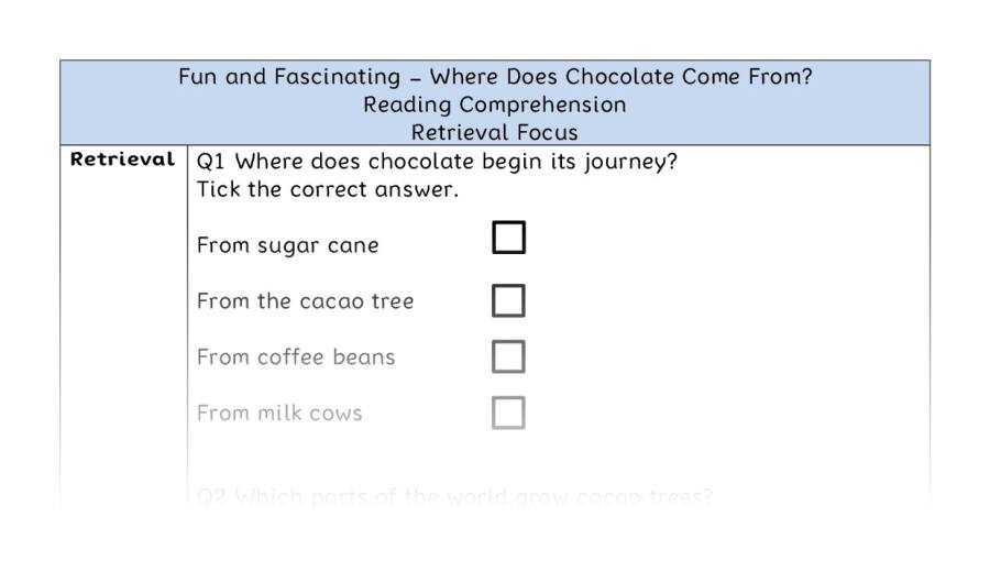 Where Does Chocolate Come From - Reading Comprehension - Retrieval Focus