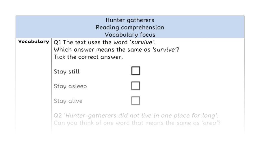 Reading comprehension - vocabulary - Hunter gatherers