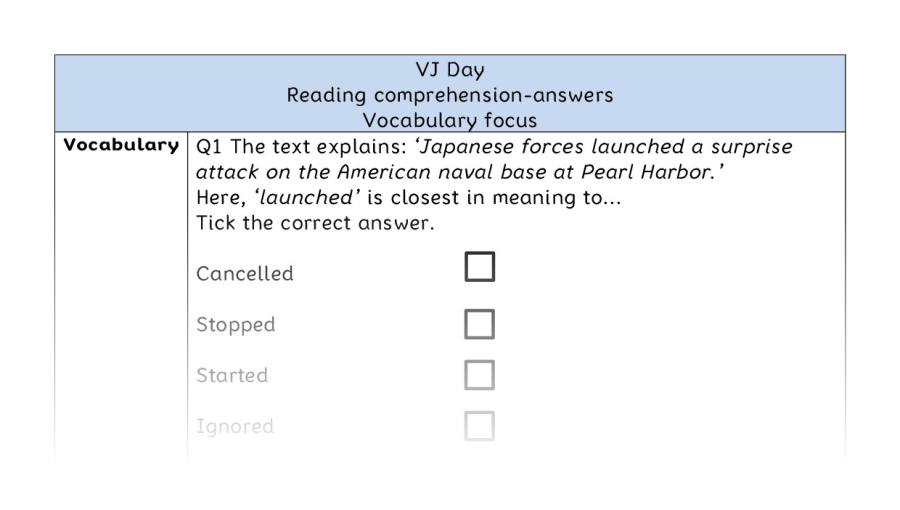Reading comprehension - vocabulary - VJ Day - answers