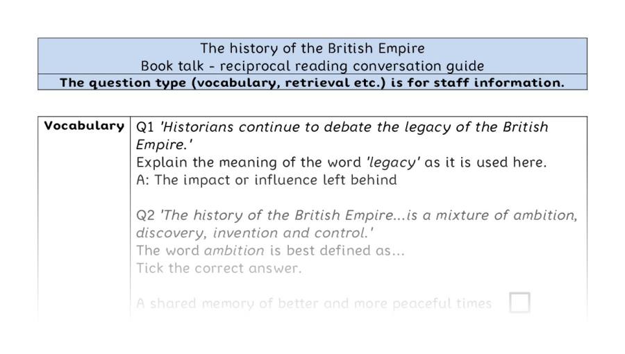 Reciprocal reading - VRSIPE-The history of the British Empire