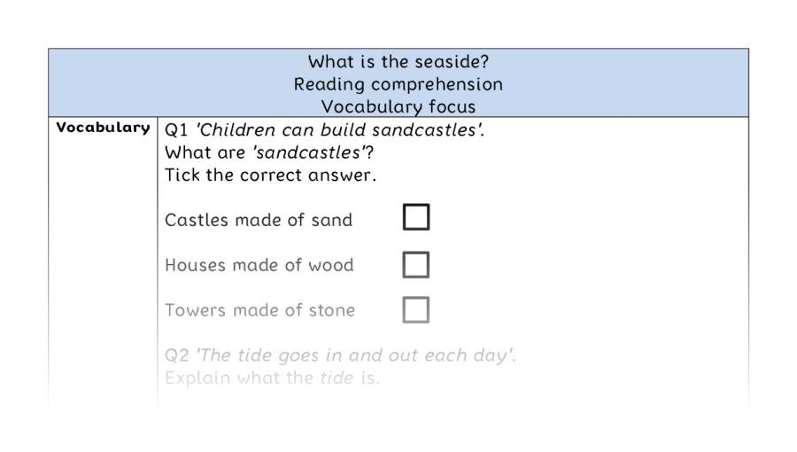 Reading comprehension - vocabulary - What is the seaside