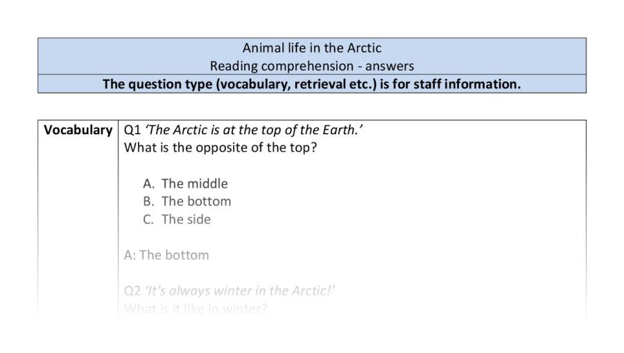 Reading comprehension - VRSIPE -Animal life in the Arctic