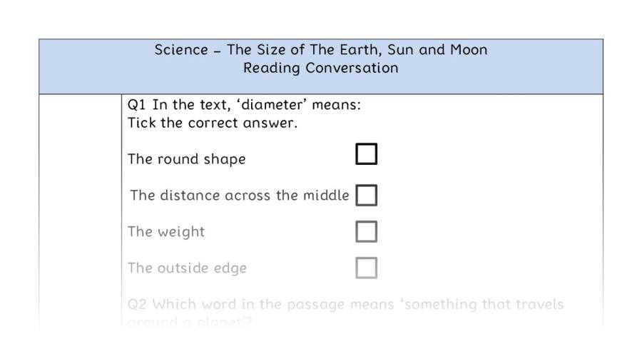The Size of The Earth, Sun and Moon - Reading Comprehension - Vocabulary Focus