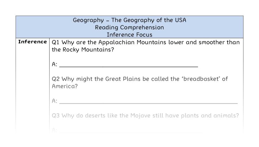 The Geography of the USA - Reading Comprehension - Inference Focus
