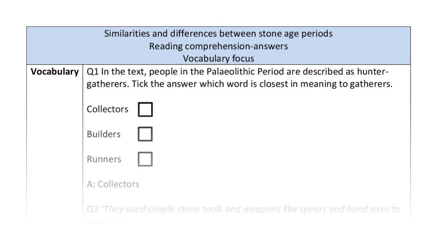 Reading comp-vocab-Similarities and differences between stone age periods-answers