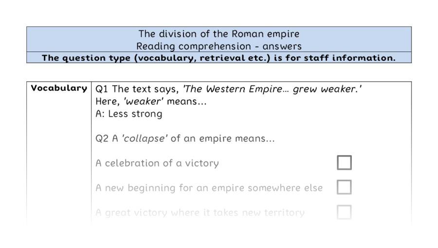 Reading comprehension VRSIPE - The division of the Roman empire - answers