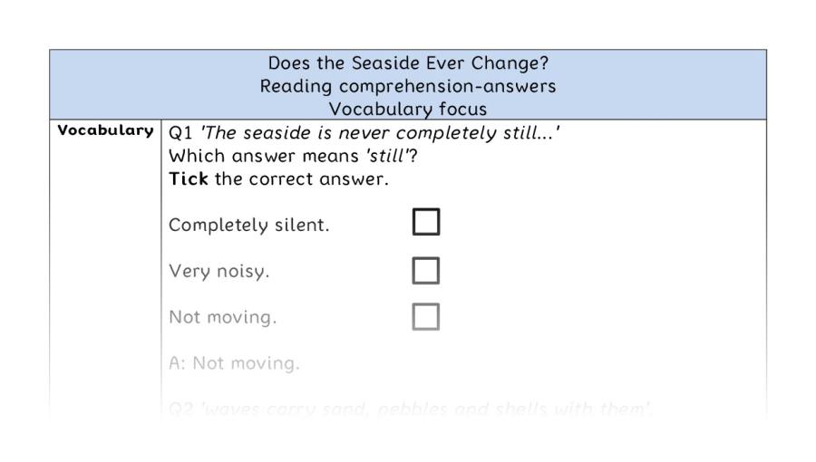 Reading comprehension - vocabulary - Does the Seaside Ever Change - answers