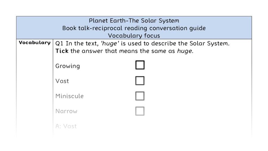 Reciprocal reading - vocabulary - The Solar System