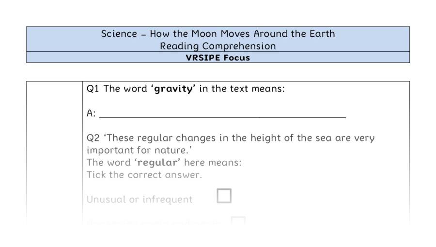 How the Moon Moves Around the Earth - Reading Comprehension - VRSIPE Focus