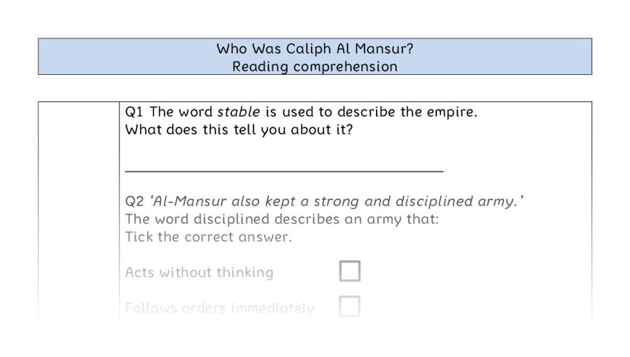Reading comprehension - VRSIPE - Who Was Caliph Al Mansur