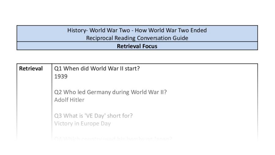 Reciprocal Reading Conversation - How World War Two Ended - Retrieval Focus