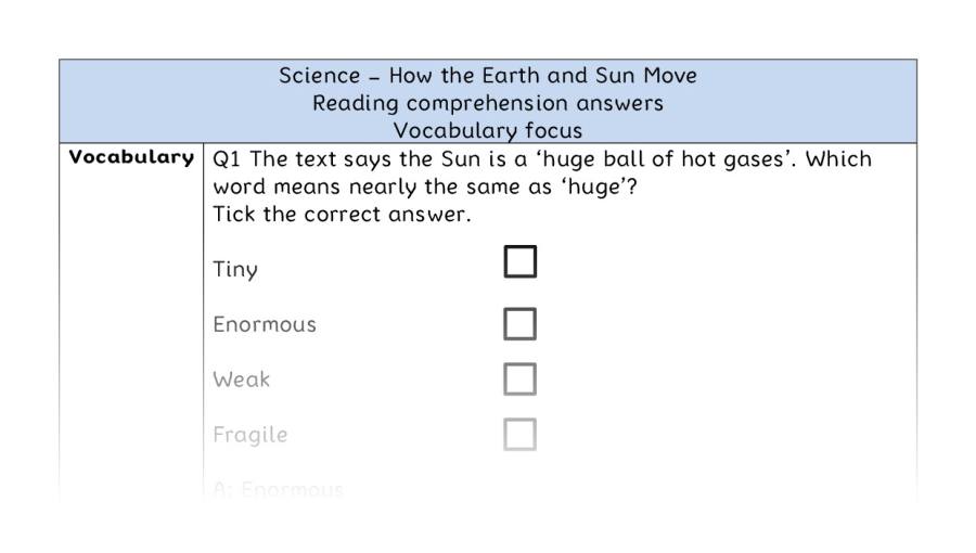 How the Earth and Sun Move - Reading Comprehension Answers - Vocabulary Focus