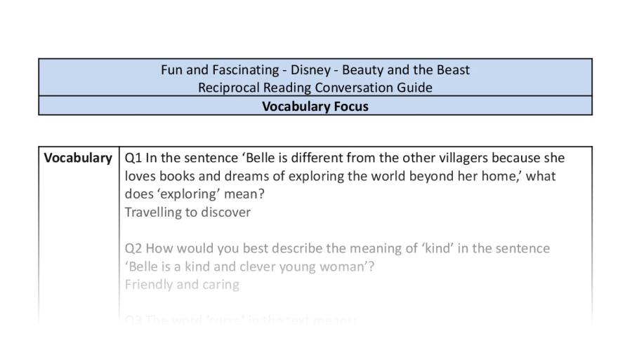 Reciprocal Reading Conversation - Beauty and the Beast (2017) A Tale as Old as Time - Vocabulary Focus
