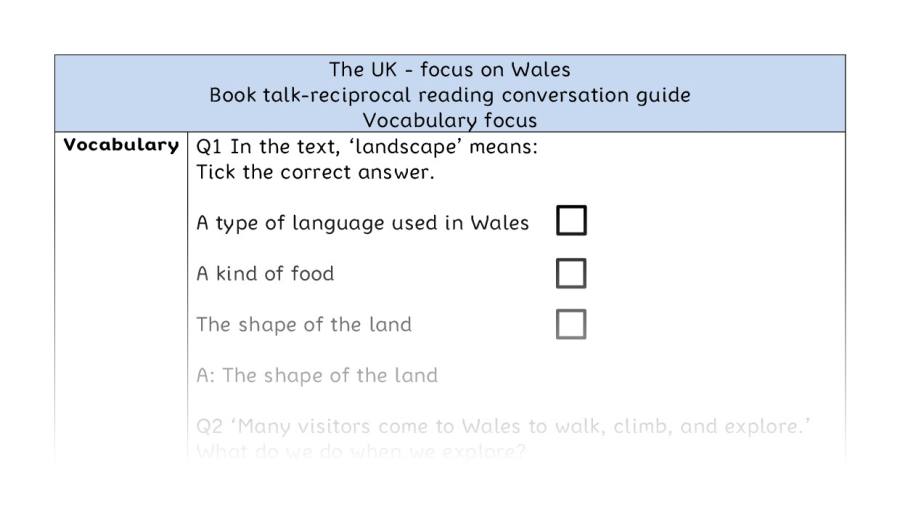 Reciprocal - vocabulary - The UK - focus on Wales