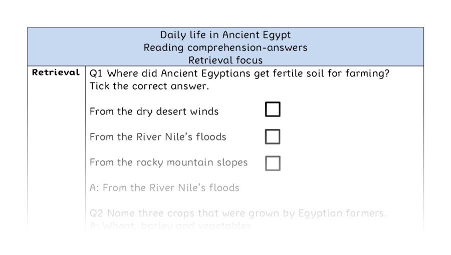 Reading comprehension - retrieval - Daily life in Ancient Egypt - answers