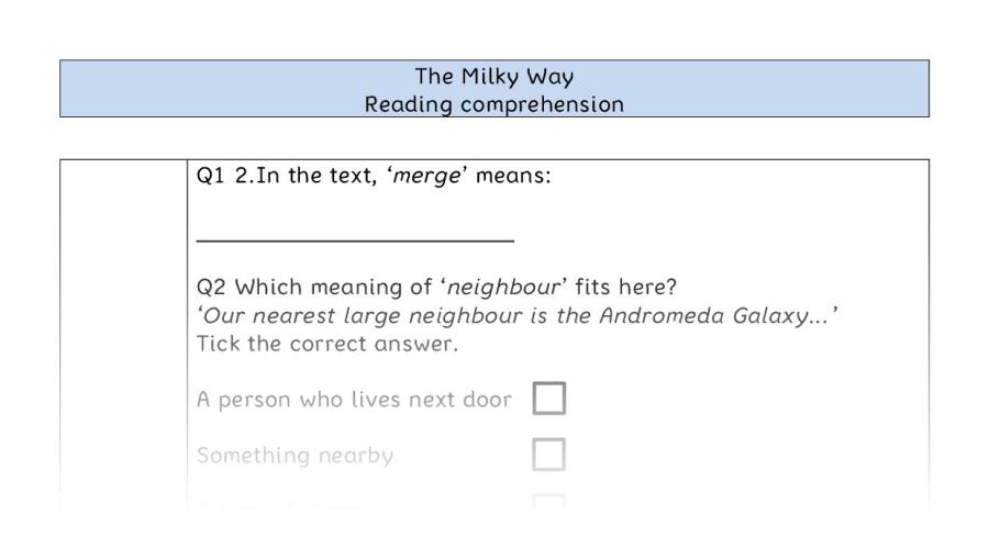 Reading comprehension - VRSIPE - The Milky Way