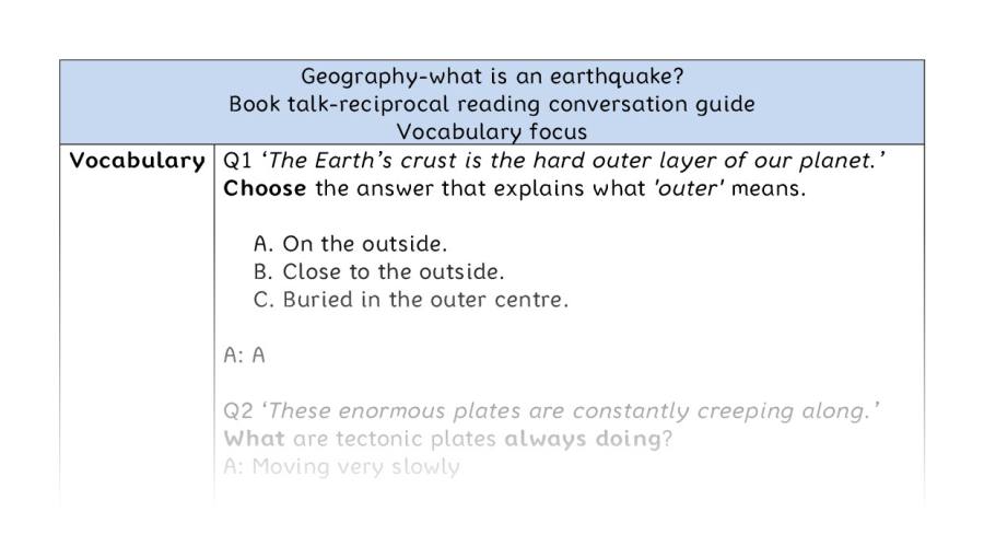 Reciprocal reading-vocabulary-what is an earthquake