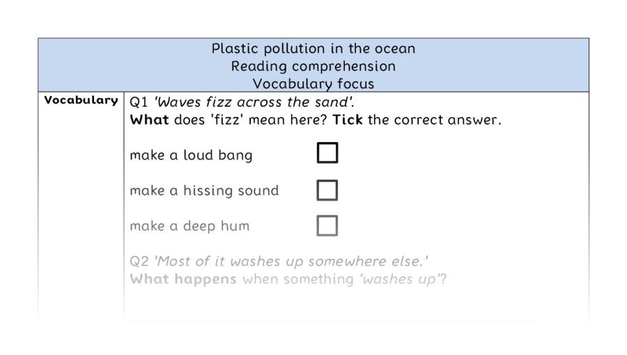 Reading comprehension - vocabulary - Plastic pollution in the ocean