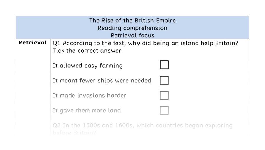 Reading comprehension - retrieval - The Rise of the British Empire