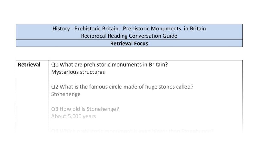 Reciprocal Reading Conversation - Prehistoric Monuments in Britain - Retrieval Focus