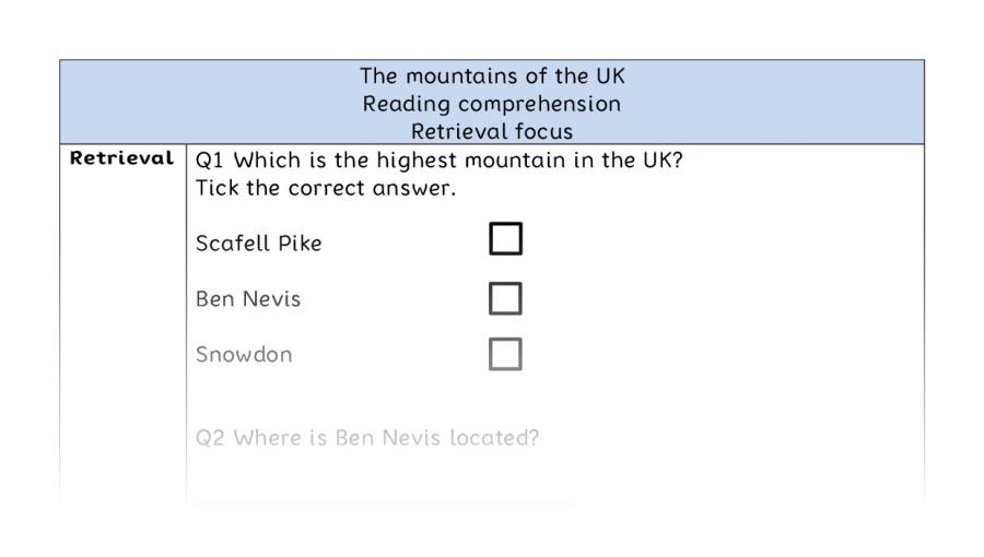 Reading comprehension - retrieval - The mountains of the UK