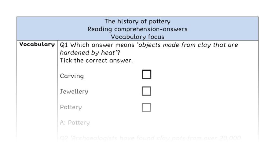 Reading comprehension - vocabulary - The history of pottery - answers