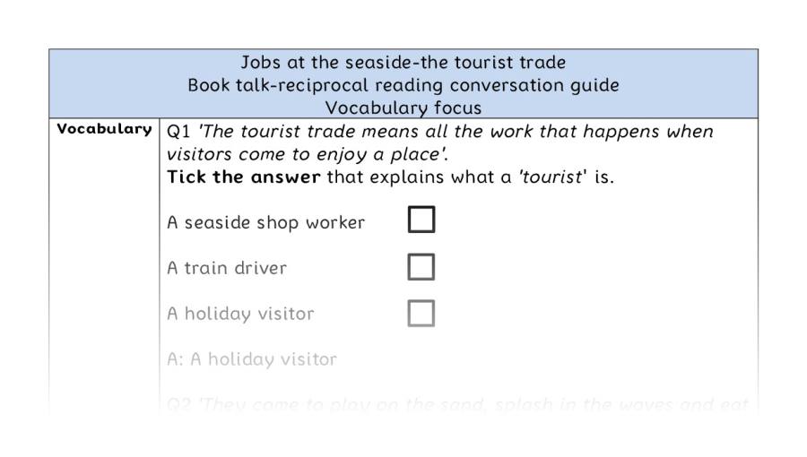 Reciprocal reading - vocabulary - Jobs at the seaside-the tourist trade