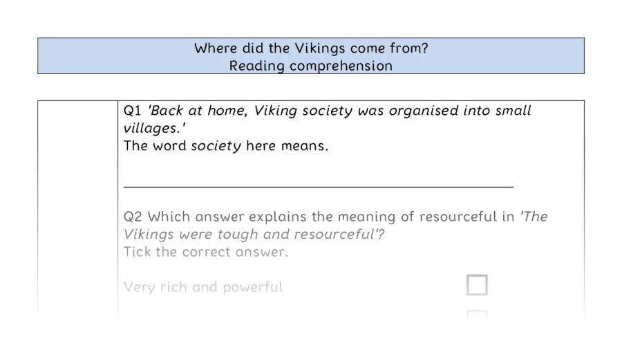 Reading comprehension - VRSIPE - Where did the Vikings come from