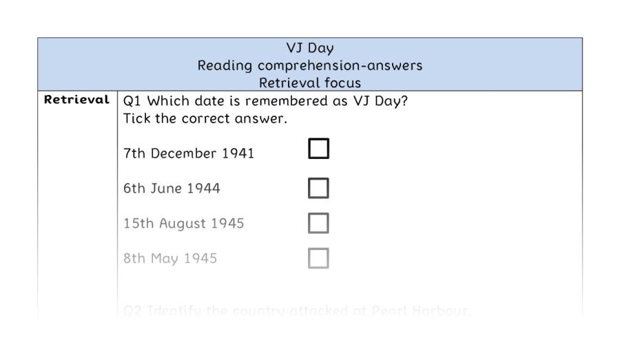 Reading comprehension - retrieval - VJ Day