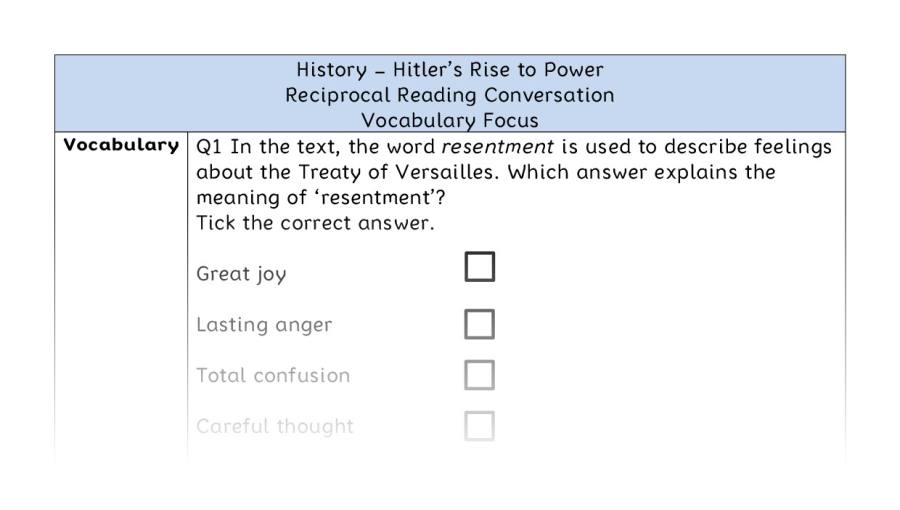 Hitlers Rise to Power - Reciprocal Reading Conversation - Vocabulary Focus