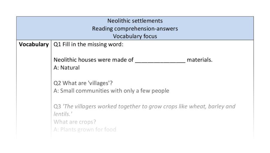 Reading comp-vocabulary-Neolithic settlements-answers
