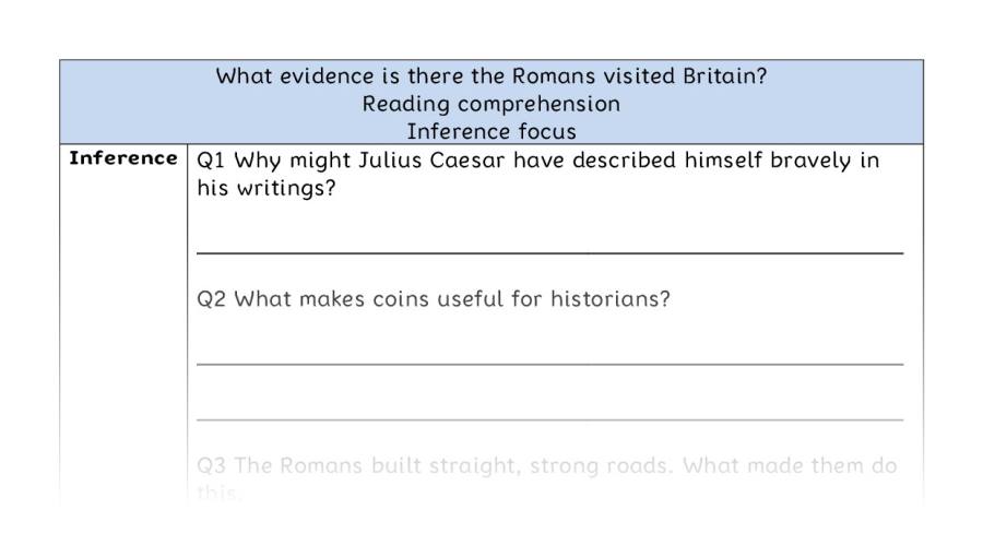 Reading comprehension - inference-evidence the Romans visited Britain