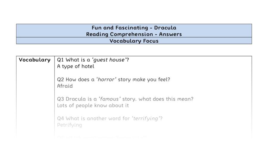 Reading Comprehension-Dracula-vocabulary Focus-answers