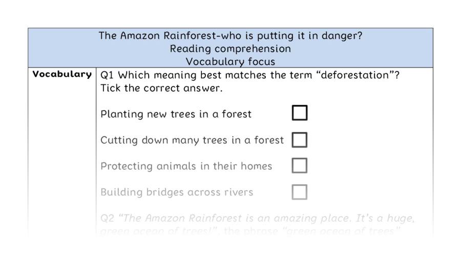 Reading comp-vocabulary-The Amazon Rainforest-who is putting it in danger