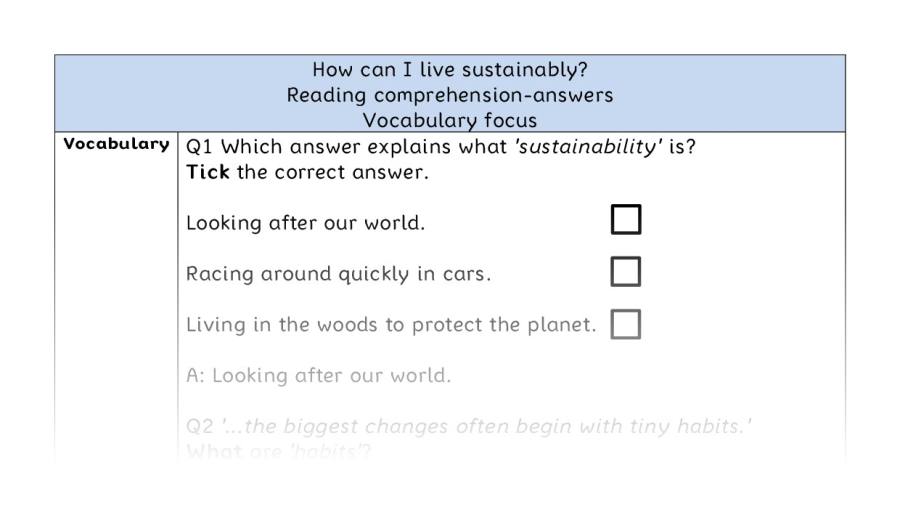 Reading comprehension - vocabulary - How can I live sustainably - answers