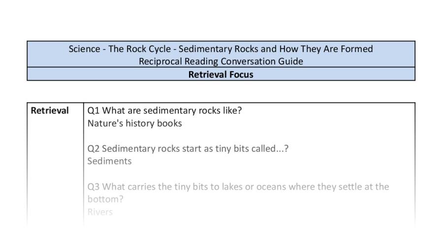 Reciprocal Reading Conversation - Sedimentary Rocks and How They Are Formed - Retrieval Focus